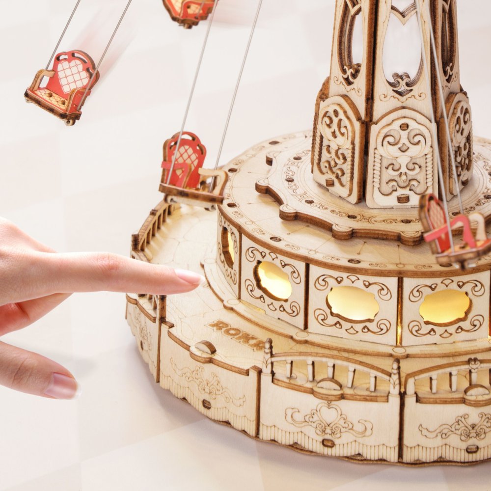 RoboTime Puzzle 3D en bois Boîte à musique Carrousel à chaîne coloré – Image 7