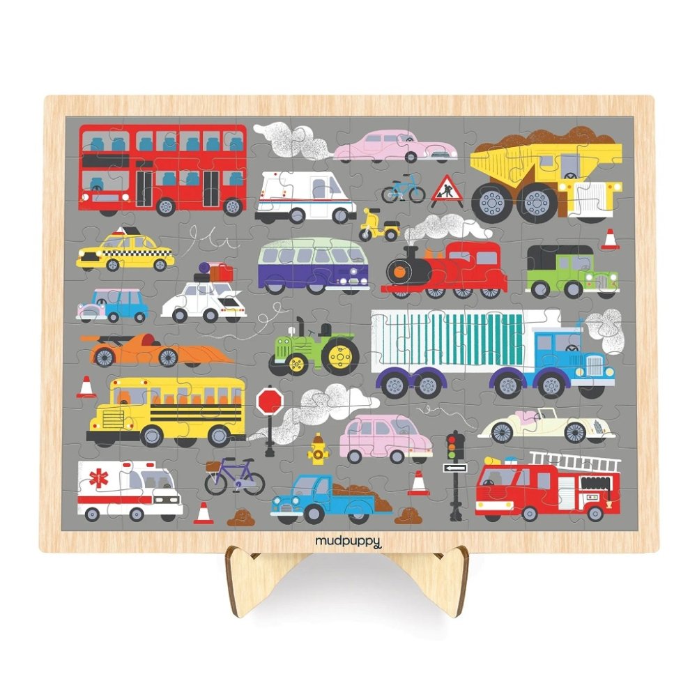 Mudpuppy Holzpuzzle Transportmittel + Ständer 100 Teile – Bild 3
