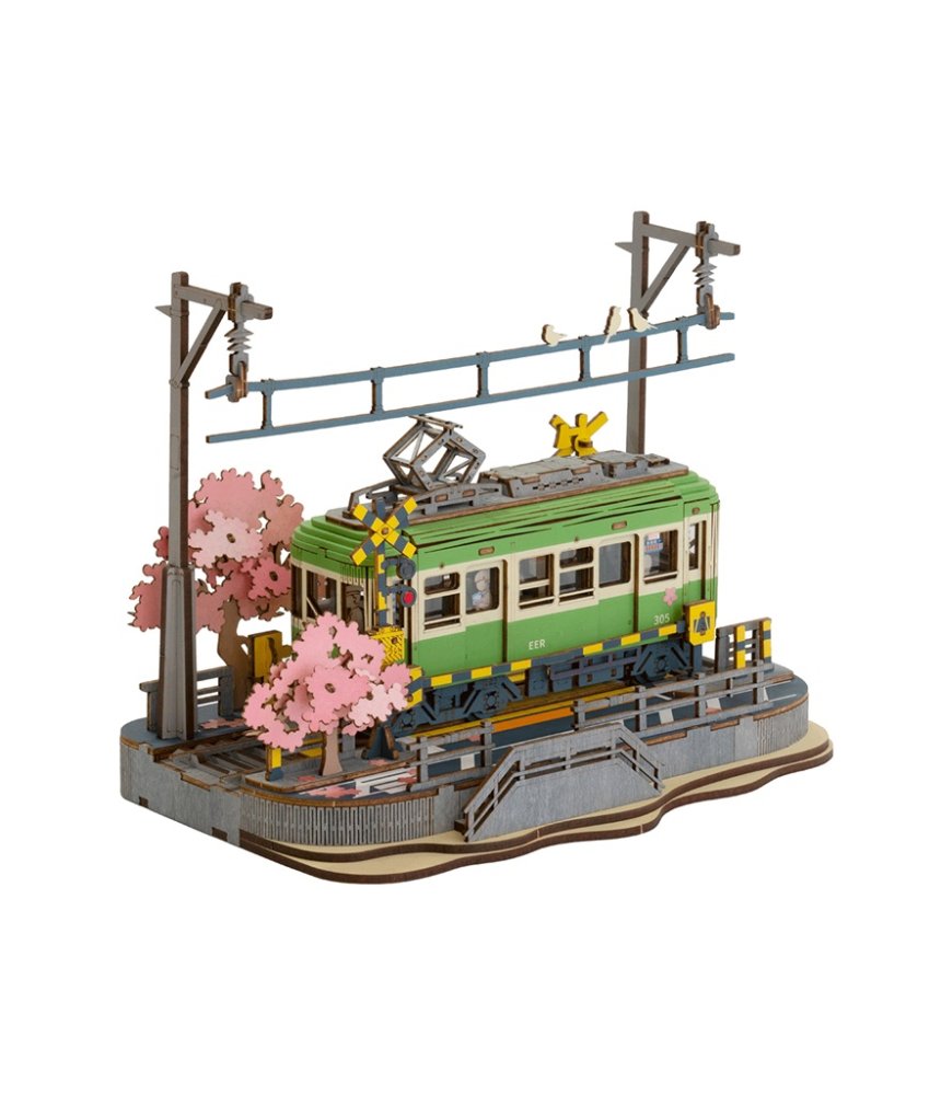 Rompecabezas 3D de madera RoboTime Estación con sakuras