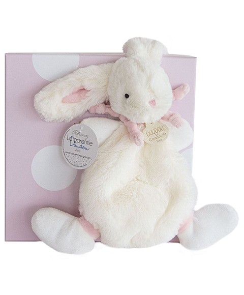 Coffret cadeau Doudou - Lapin en peluche rose 26 cm