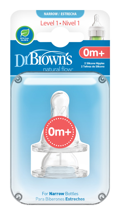 DR.BROWN'S Tétines de remplacement en silicone pour biberons Options+ NARROW niveau 1, sans BPA, 2 pièces – Image 3
