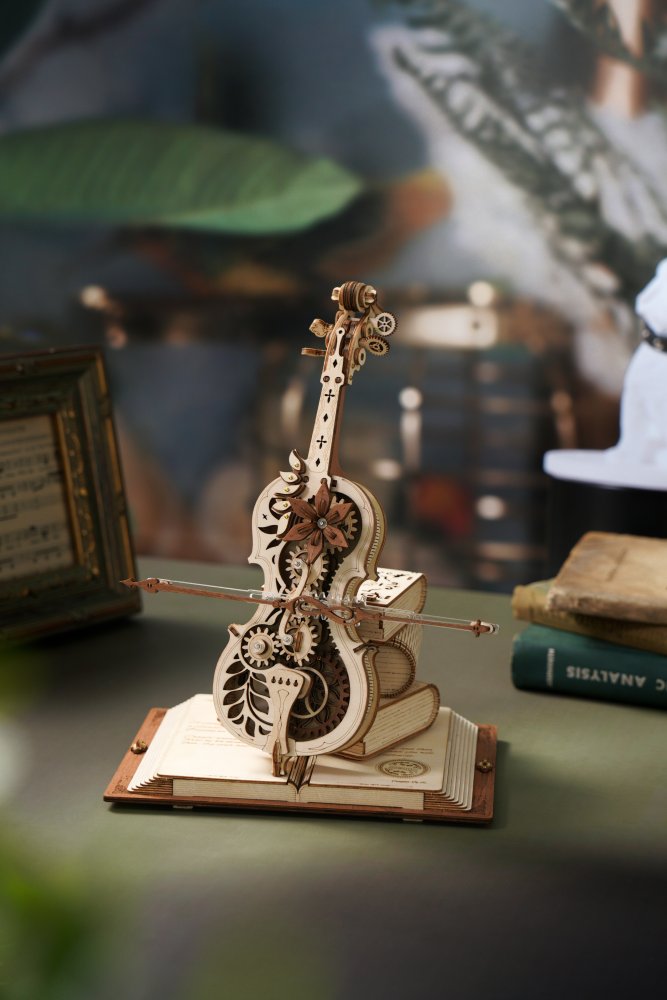 RoboTime 3D dřevěná skládačka hrací skříňky Kouzelné violoncello (mechanický pohon) (obrázek 2)