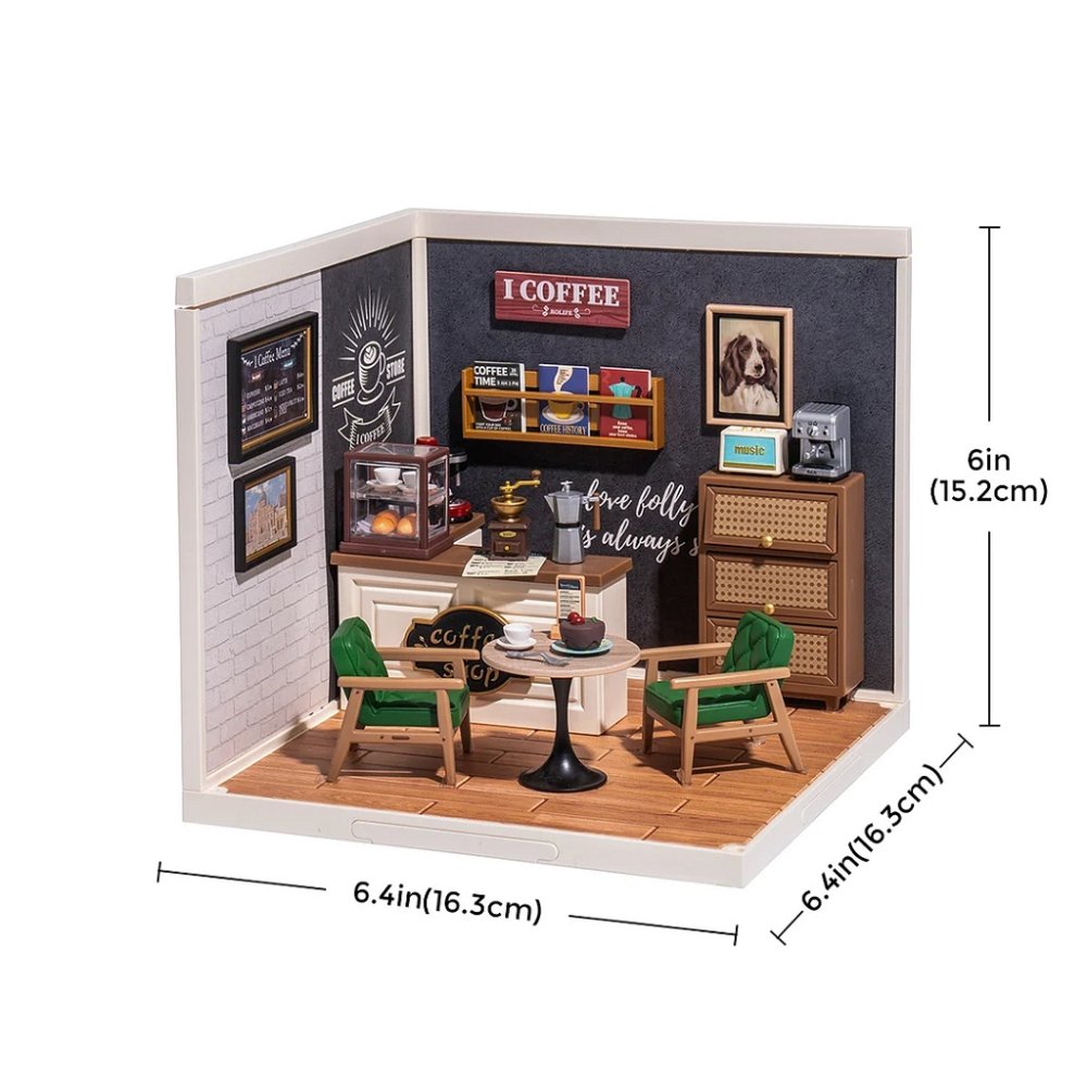 RoboTime 3D dřevěná skládačka Miniatura domečku Kavárna inspirací (obrázek 6)