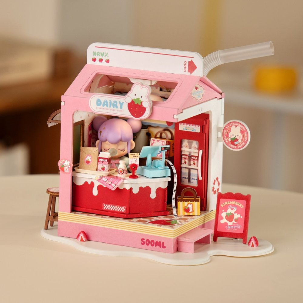 RoboTime 3D dřevěná skládačka Miniatura domečku Mléčný bar Strawberry (obrázek 5)