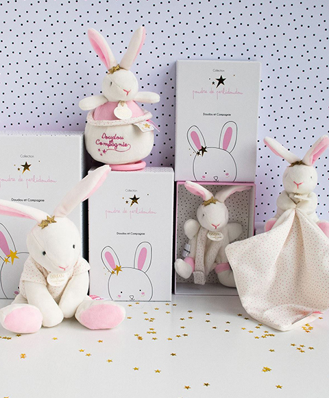 Doudou Dárková sada - Hračka s úchytem na dudlík králíček 15 cm (obrázek 5)