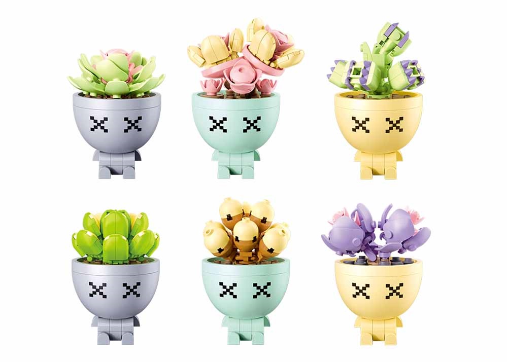 Sluban Flowers M38-B1076 Sukulenty v květináči Displej 6 ks