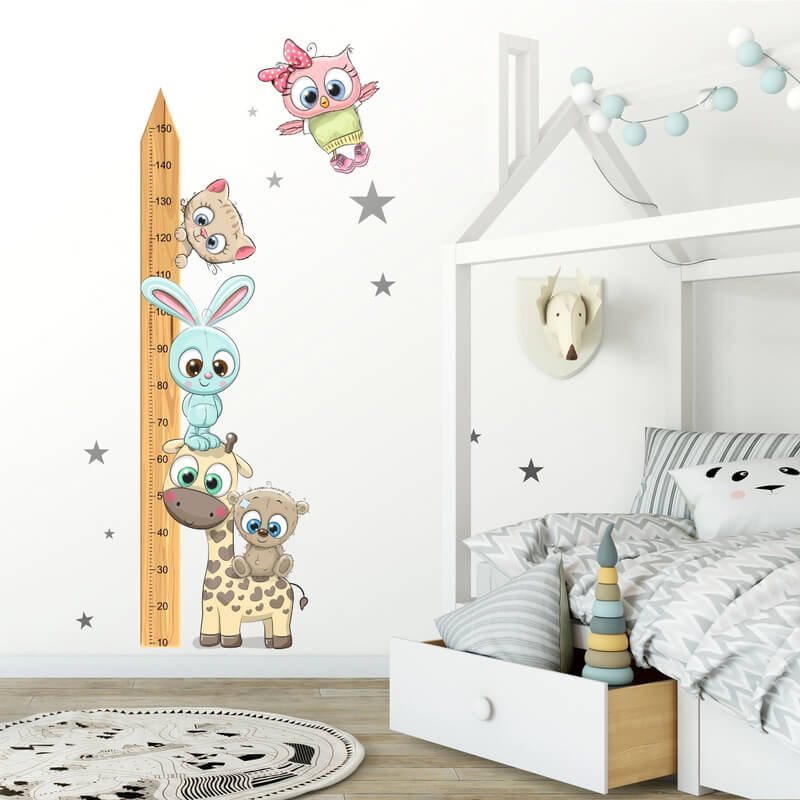 Kindermeetlint Voor Aan De Muur - Dieren CUTE2 - 150 Cm