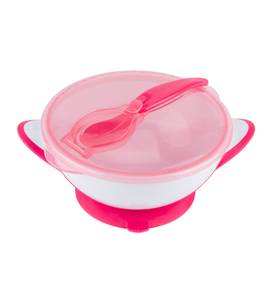 BABYONO Sealable Bowl With Suction Cup And Spoon 300 Ml Pink 6m+