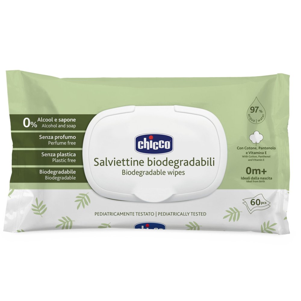 CHICCO Salviette Umidificate Per Bambini Senza Plastica 60 Pz