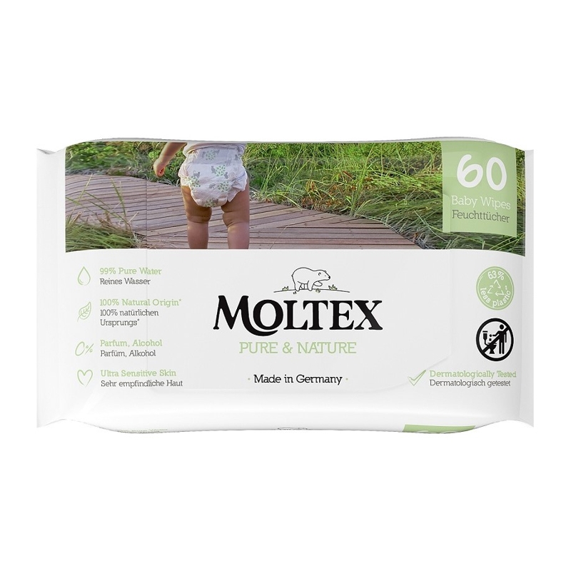 Toallitas Húmedas Al Agua MOLTEX Pure & Nature ECO (60 Uds)