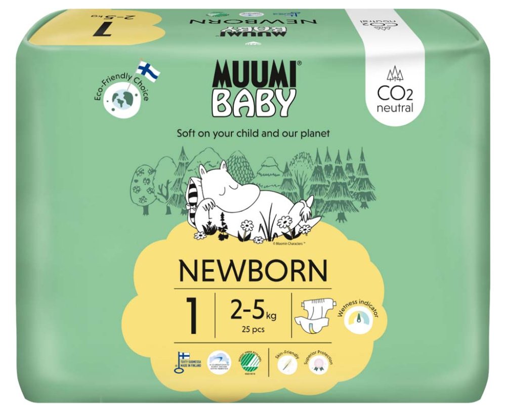 MUUMI Baby 1 Nou-născut 2-5 Kg (25 Buc), Scutece Eco