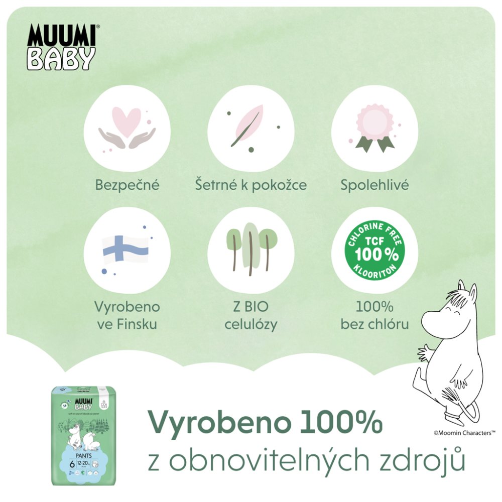 MUUMI Baby Pants 6 Junior 12-20 Kg (36 Buc), Scutece Eco Chiloți