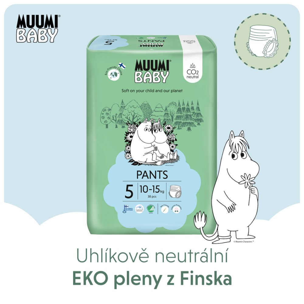 MUUMI Baby Pants 5 Maxi+ 10-15 Kg (38 Buc), Scutece Eco Chiloți