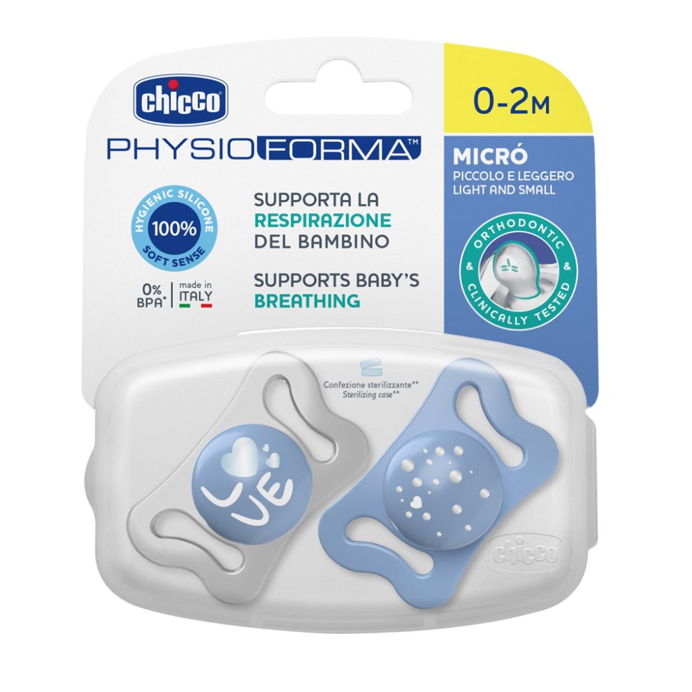 CHICCO Pacifier Physio Micro Silicone 0-2m Boy 2 Pcs