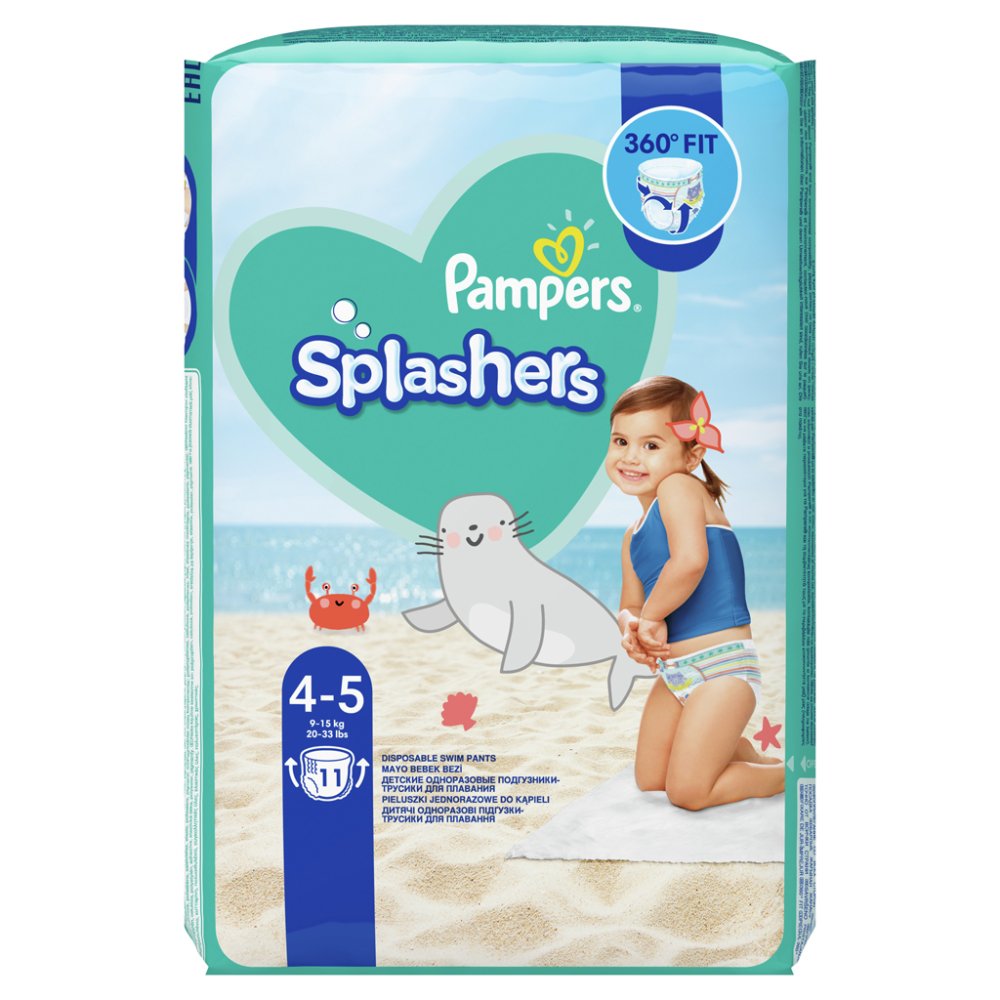 Wodoodporne Majtki Pieluszkowe PAMPERS Splashers Rozm. 4 (11 Szt.) 9-15 Kg