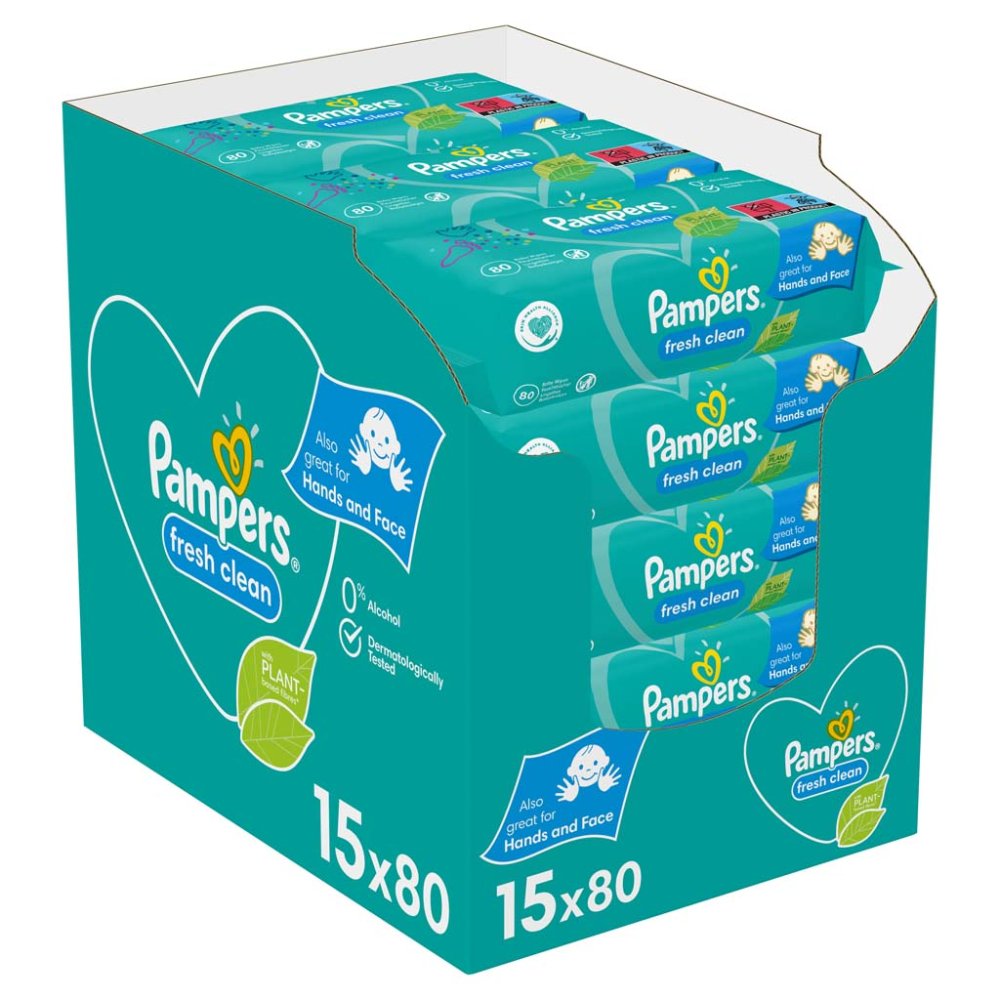 Lingettes Humides PAMPERS Fresh Clean, Paquet De 15 = 1200 Pièces