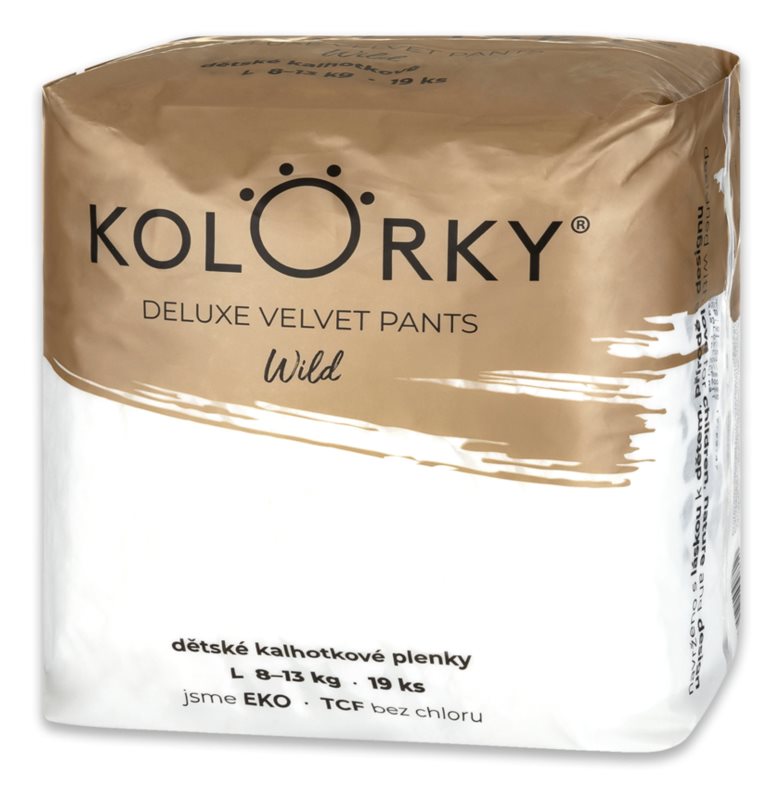 KOLORKY DELUXE VELVET PANTS Wild Luierslip Wegwerp Eco L (8-13 Kg) 19 Stuks