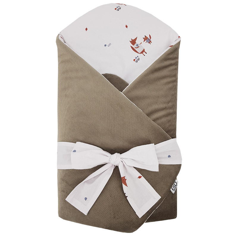 Couverture d'emmaillotage EKO en coton avec velours et intérieur en noix de coco, nœud Fox 75x75cm