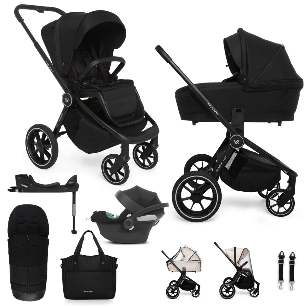 MUUVO SET Wózek 4w1 Quick 4.0 Classic black set + CYBEX Aton B2 i-Size + baza