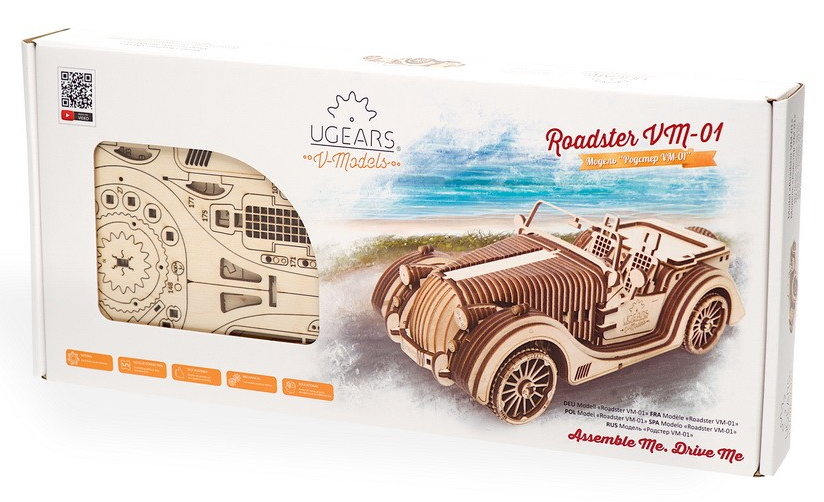 Puzzle mécanique en bois 3D Ugears VM-01 Auto (roadster) – Image 5