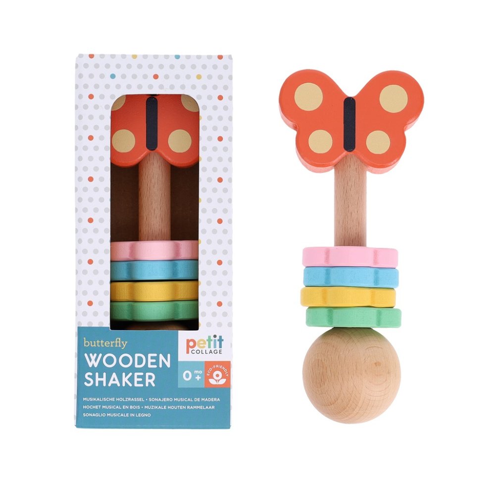 Petit Collage Drewniana grzechotka Motyl