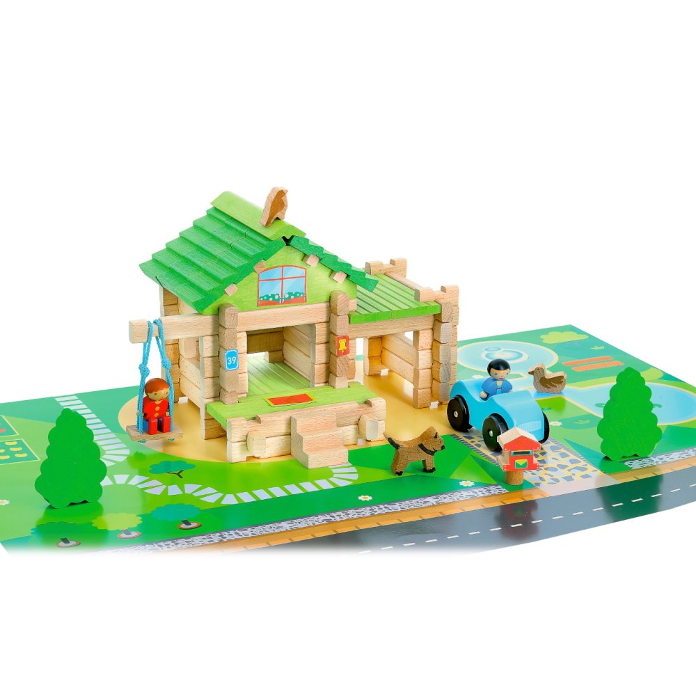 Jeujura Juego de Construcción de Madera 80 Piezas Mi Primera Casa con Coche - Imagen 2