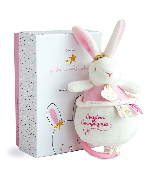 Coffret cadeau Doudou - Lapin rose en peluche jouant une mélodie 14 cm