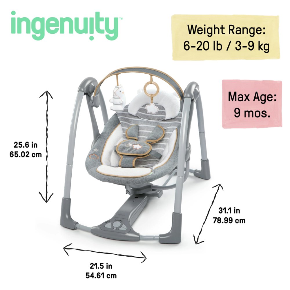 INGENUITY Columpio Convertible de Viaje con Melodía Bella Teddy™ 0m+ hasta 9kg - Imagen 5