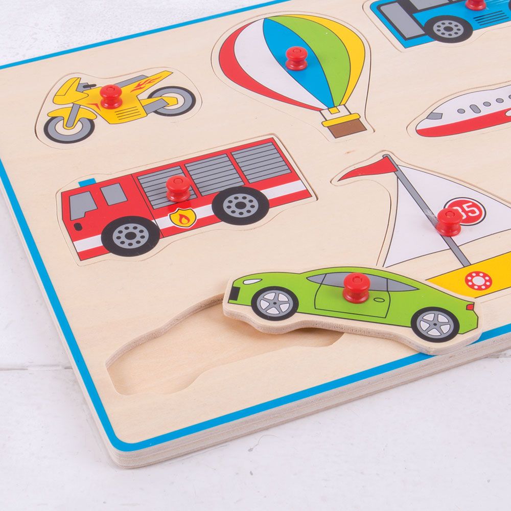 Bigjigs Toys Vkládací puzzle dopravní prostředky s úchytem (obrázek 3)