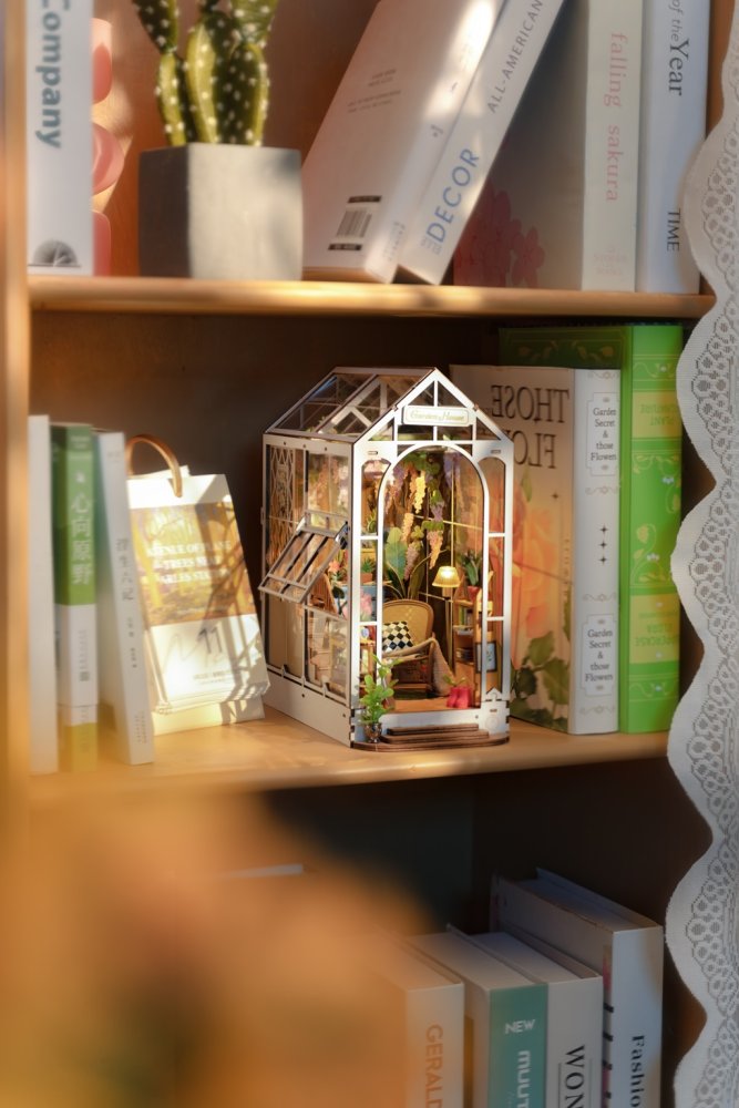 RoboTime 3D skládačka Zarážka na knihy Miniatura domečku Skleník (obrázek 8)