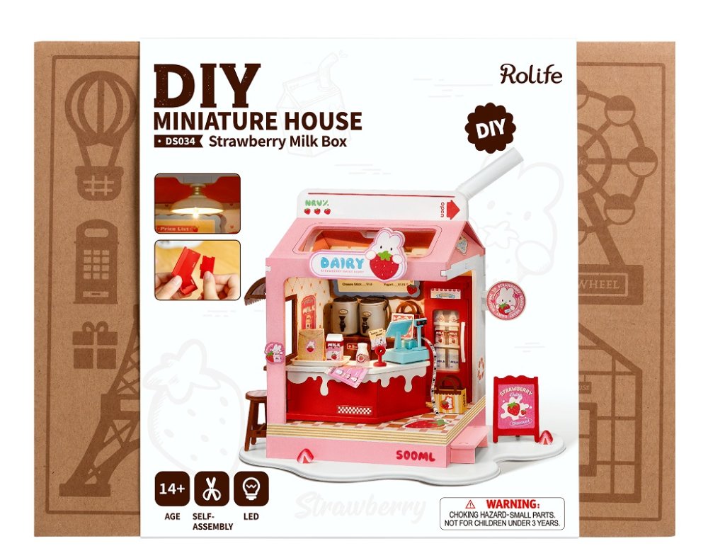 RoboTime 3D dřevěná skládačka Miniatura domečku Mléčný bar Strawberry (obrázek 9)