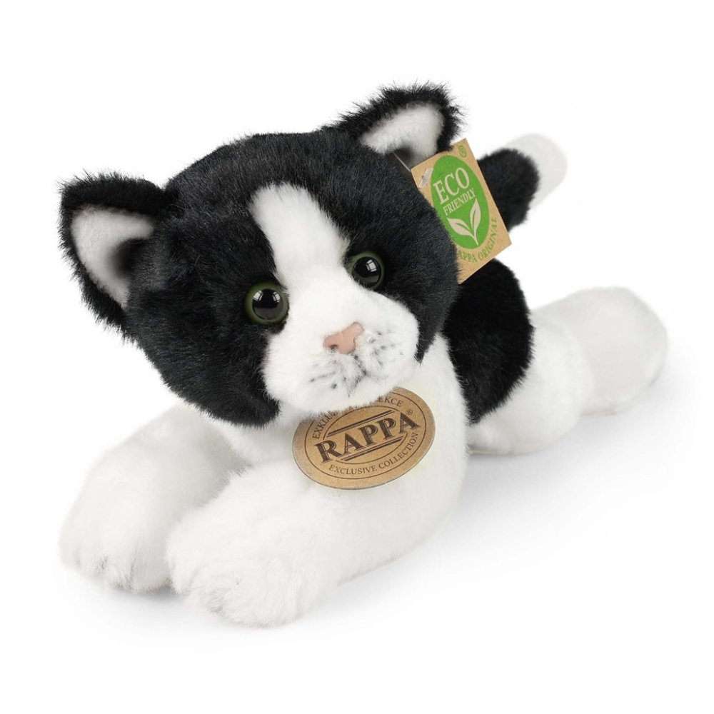 Rappa Plyšová kočka bílo-černá ležící 16 cm ECO-FRIENDLY (obrázek 5)