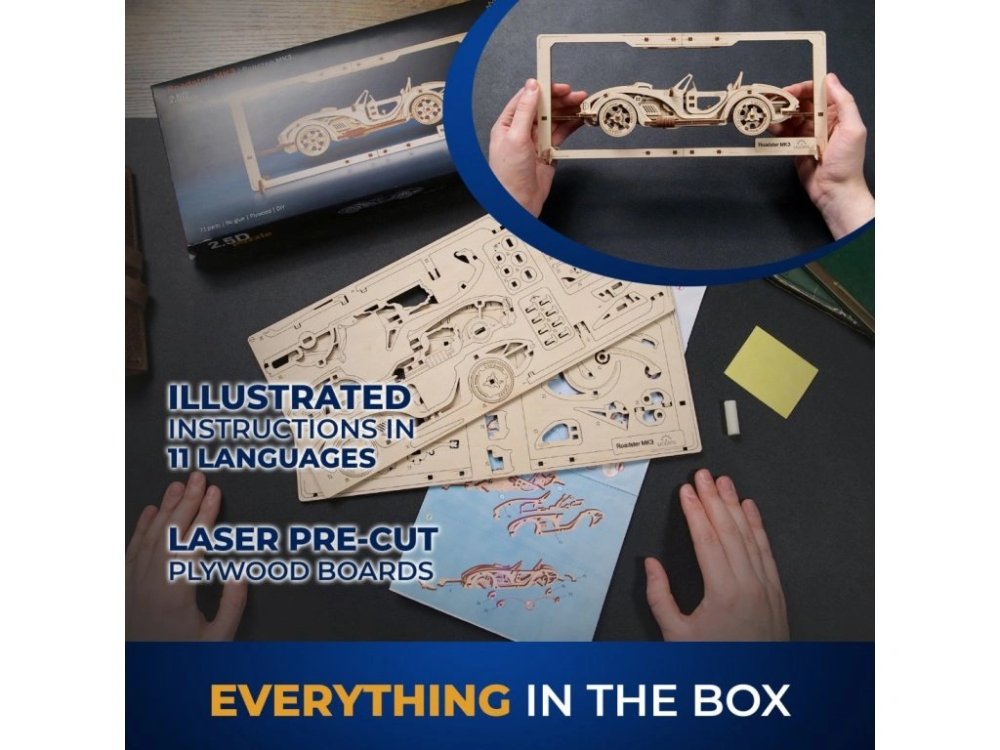 Ugears 2,5D dřevěné mechanické puzzle Roadster MK3 (obrázek 5)