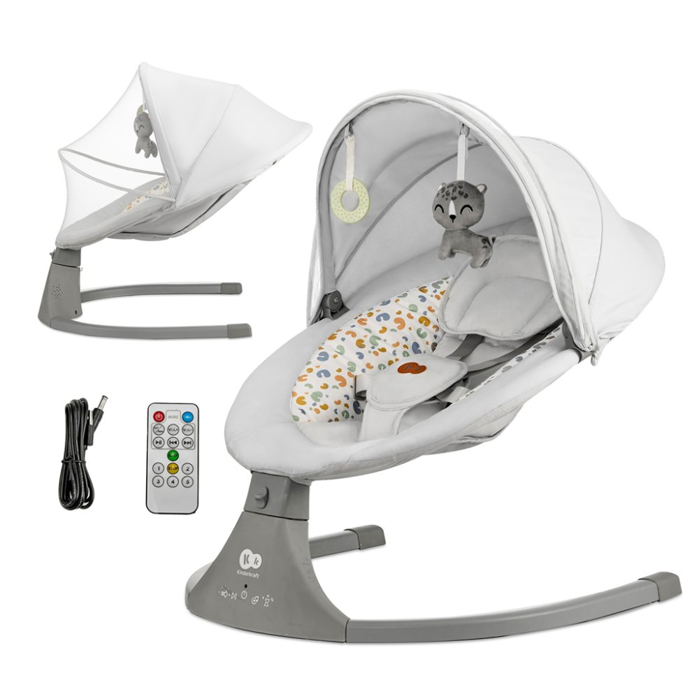 KINDERKRAFT Lehátko hojdacia s melódiou 2v1 Lumi, do 9 kg, Premium Light Grey