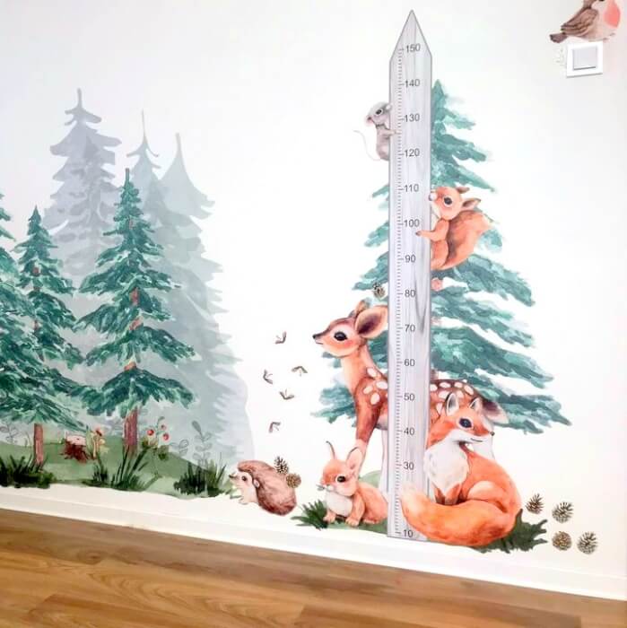 En Meter Wallsticker - Skog Och Djur Från Skogen