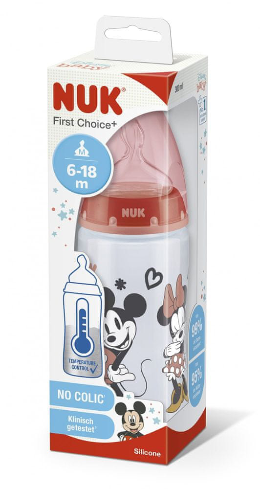 NUK FC+ Mickey Bottle With Temperature Control, 300 Ml - Red