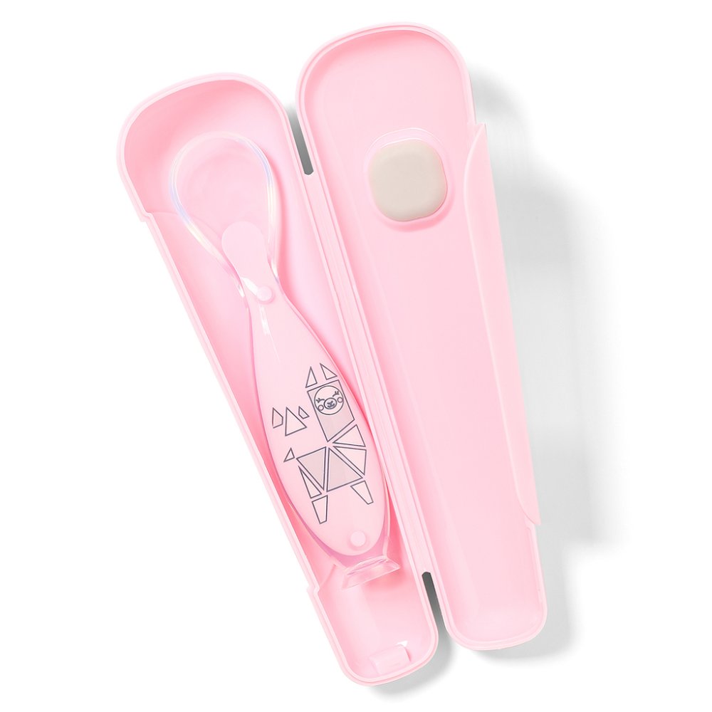 BABYONO Silicone Spoon With Cover Pink 6m+