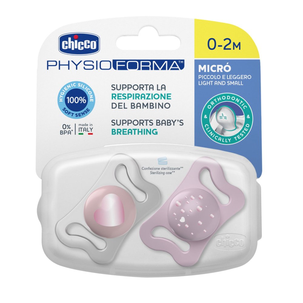 CHICCO Pacifier Physio Micro Silicone 0-2m Girl 2 Pcs