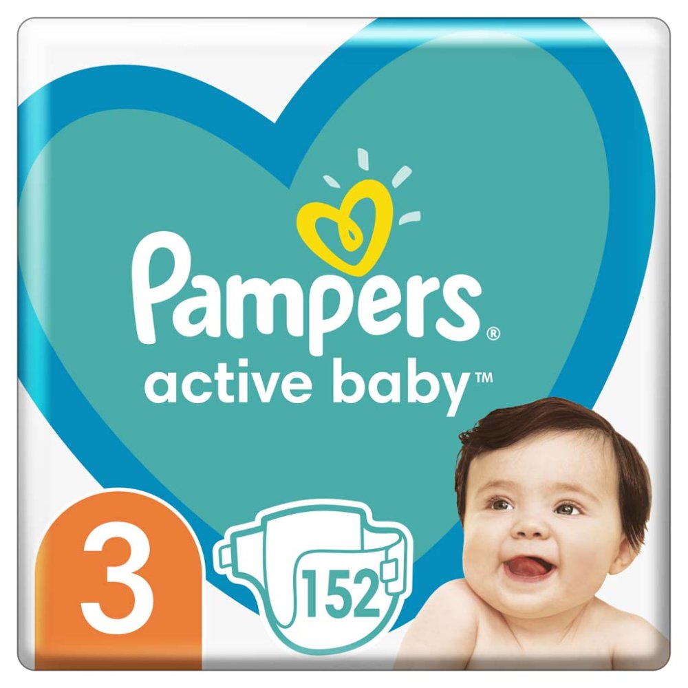 Couches Jetables PAMPERS Active Baby 3 (6-10 Kg) 152 Pièces - MEGA PACK