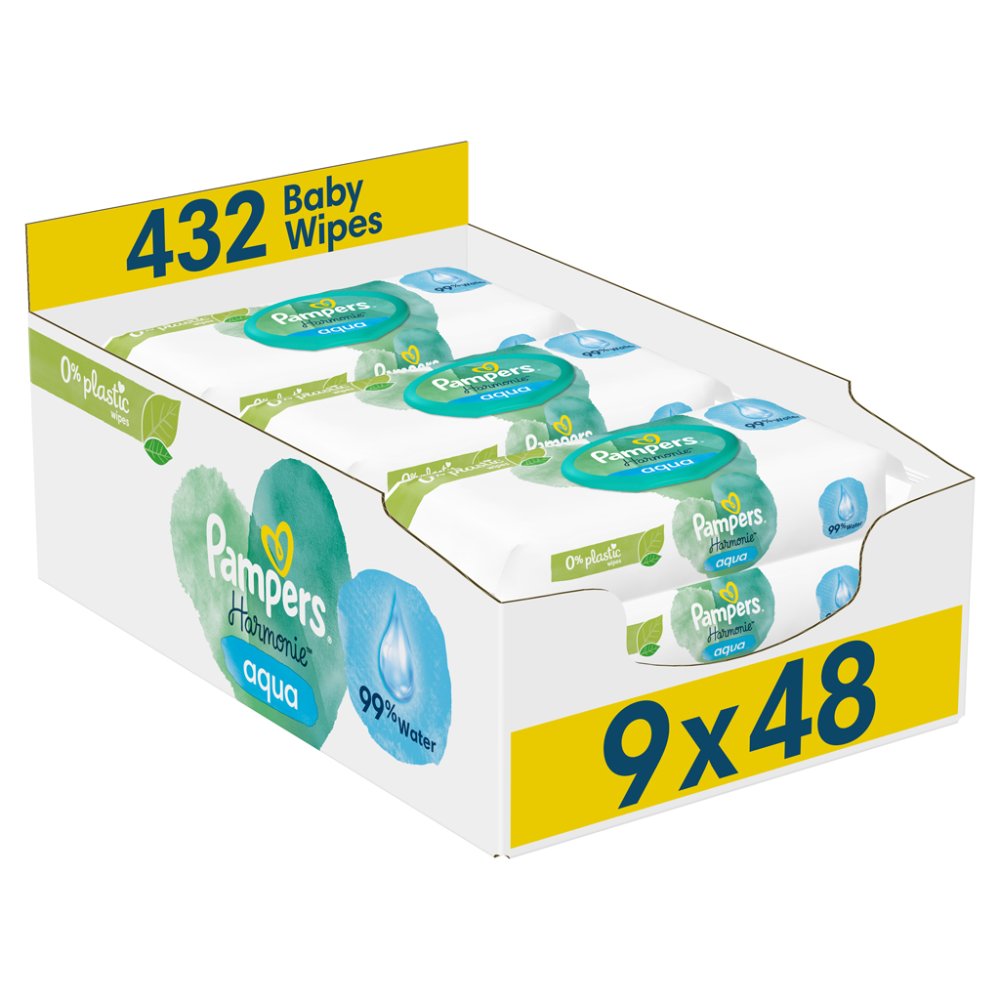 PAMPERS Ubrousky Vlhčené Harmonie Aqua Plastic Free 9x48 Ks