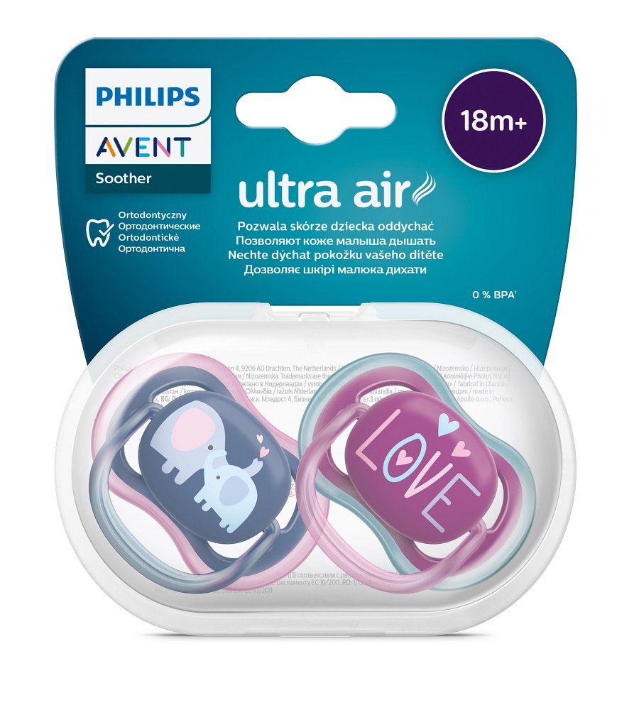 Philips AVENT Sucette Ultra Air 18m+ Fille (éléphant), 2 Pc