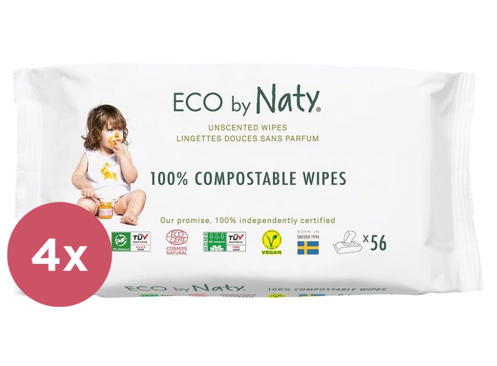 4x ECO BY NATY Sensitive Nedves Törlőkendő Illatanyag Nélkül 56 Db