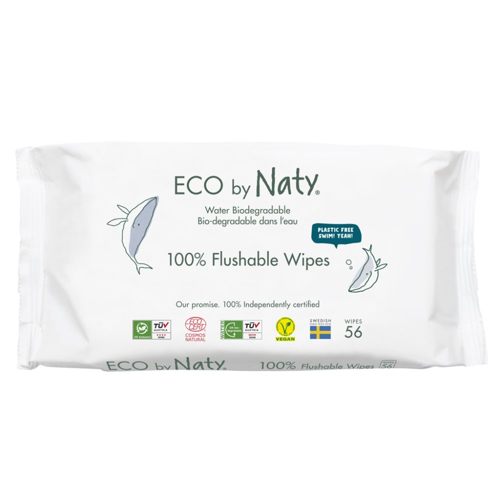 ECO BY NATY Våtservetter, Parfymfria, Spolbara, 56 St