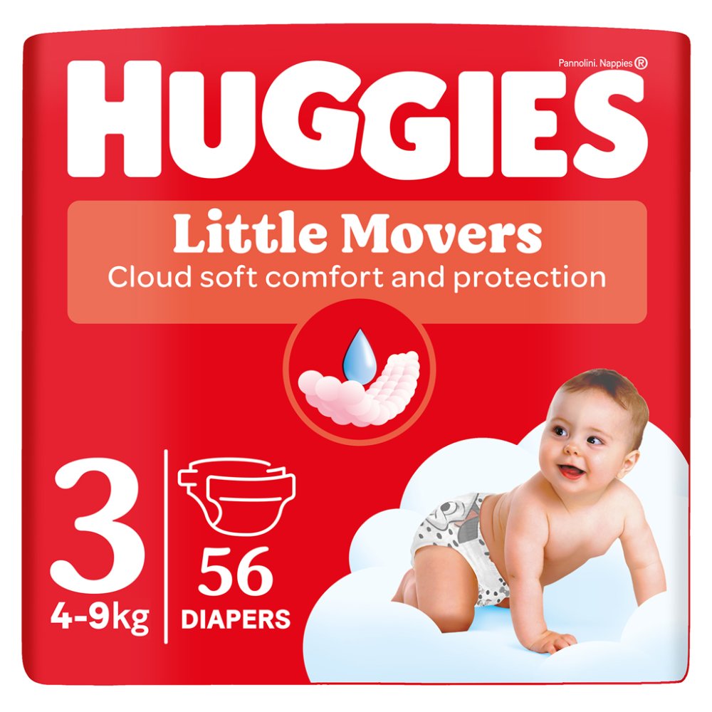 HUGGIES® Couches Jetables Little Movers 3 (4-9 Kg) 56 Pcs