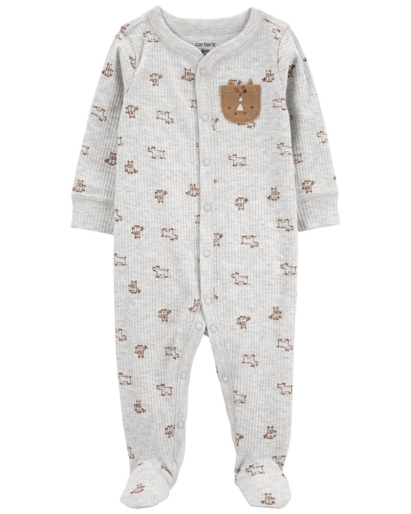 Tuta con bottoni automatici grigia a fantasia animalier di CARTER'S Sleep&Play, per bambino, taglia 9 mesi. 74