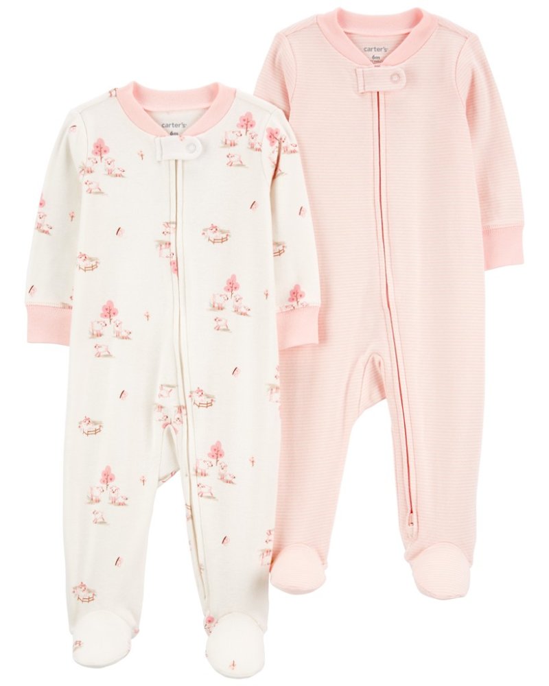 CARTER'S Sleep&Play Tuta con cerniera rosa a forma di pecora/righe per bambina, 2 pezzi, taglia 3 mesi. 62