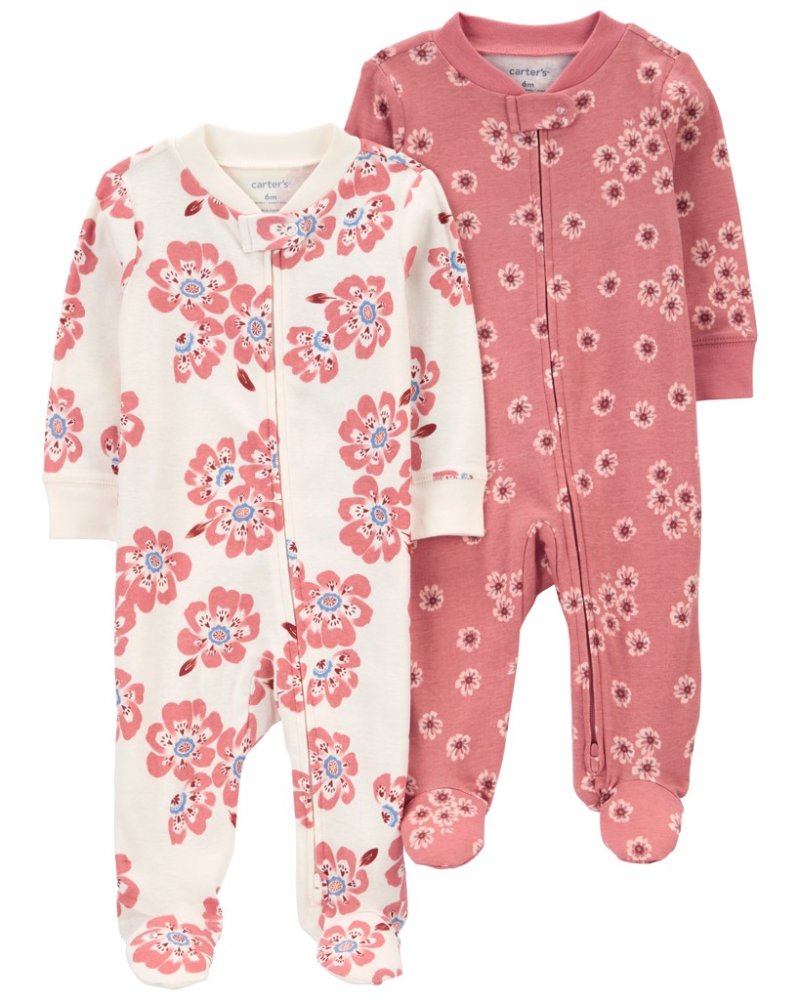 Tuta con cerniera per bambina con motivo floreale rosa/avorio di CARTER'S Sleep&Play, 2 pezzi, taglia 3 mesi. 62