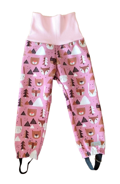 Children's growing softshell pants with membrane Monkey Mum® - Forest animals - Pink 74/80