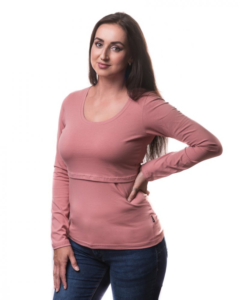 T-shirt allattamento Kateřina, manica lunga, rosa antico L/XL