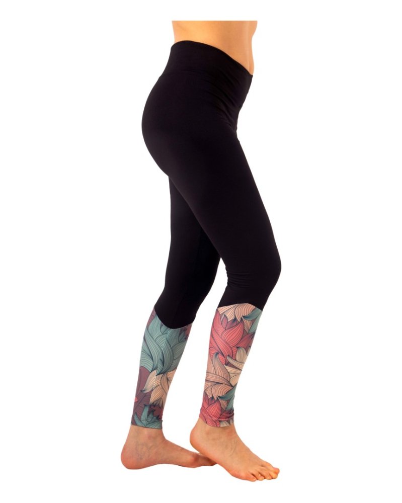 Leggings a vita alta da donna, nero + fiori pastello M
